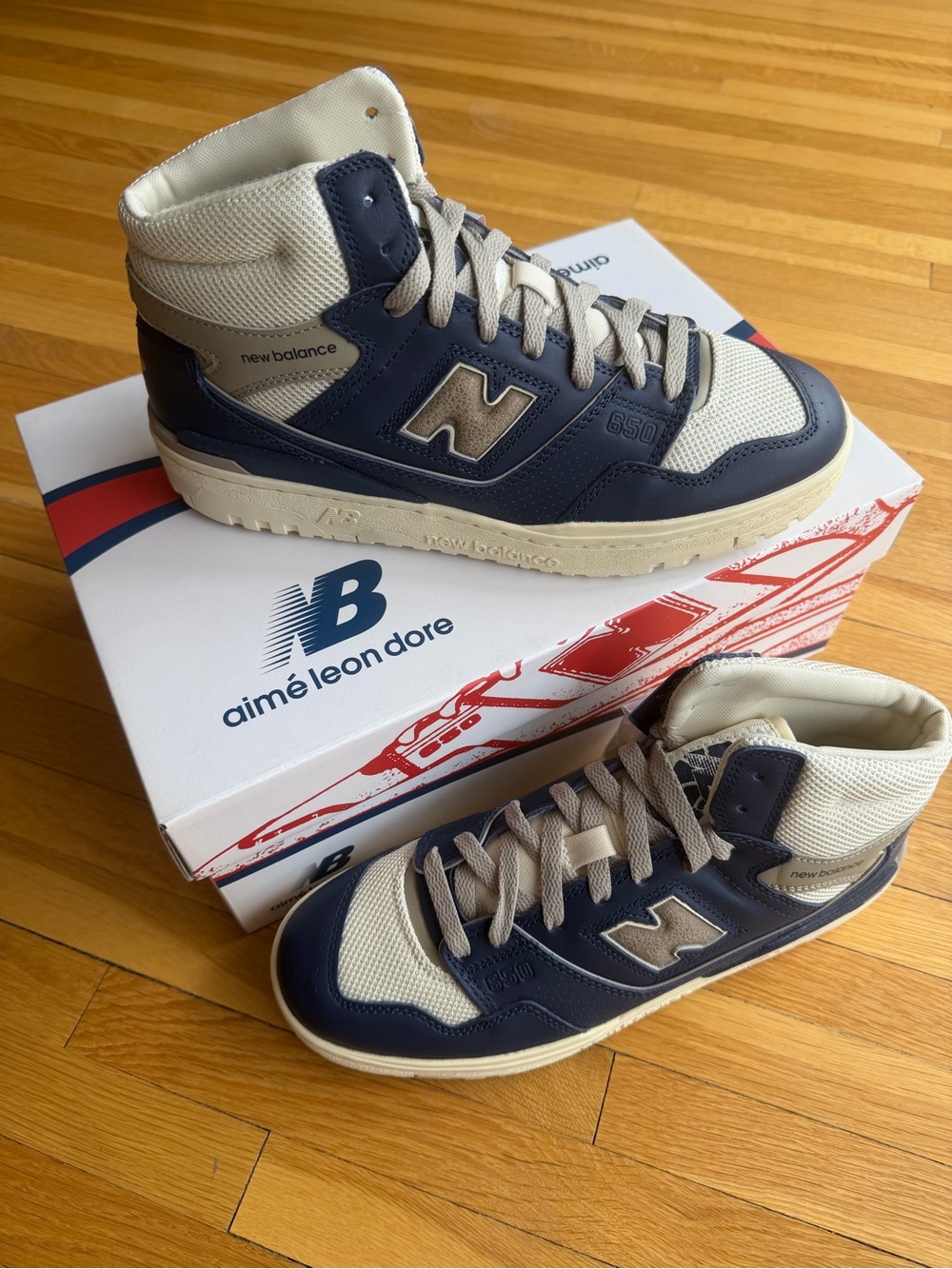 Aimé Leon Dore x New Balance 650R High Top Sneakers - Navy & Cream